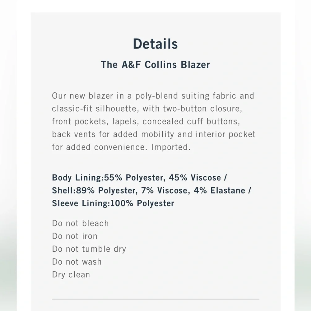The A&F Collins Blazer Size 38 Regular, Color: Navy Texture - Picture 6 of 8